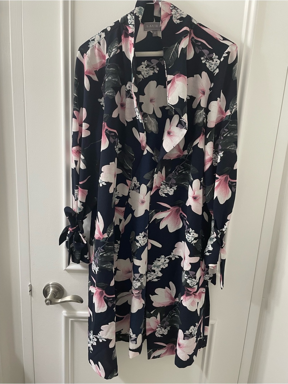 Lauren Ralph Lauren Navy Floral Long-Sleeve Wrap Dress with Pink Blossoms
